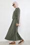 Collared Zipper Detail Skirt Suit - Khaki - 8