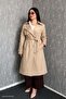 Women's Plus Size Lined Long Belted Buttoned Trench Coat 5958