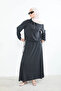 Collared Zipper Detail Skirt Suit - Black - 5