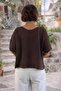Dark Brown Openwork Mercerized Knitwear Blouse - 2