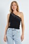 Stoned One-Shoulder Slim Fit Blouse - 2