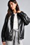 Water Repellent Dad Fit Polo Collar Elastic Waist Zippered Faux Leather Coat H1870Ax26Au