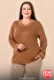 Women's Brown Ecru Striped Viscose Pajama Set – Long Sleeve V-Neck Top and Wide-Leg Pants, Plus Size Pajama Set 11452 - 3