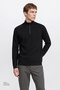 Men's Black Standard Fit Regular Cut Bato Collar Knitwear Sweater - 3