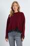 Crew Neck Knit Sweater with Lace on Sleeves and Hem - 2