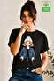 Women's Special Printed Oversize 100% Cotton Crew Neck T-Shirt - 4