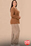 Women's Brown Ecru Striped Viscose Pajama Set – Long Sleeve V-Neck Top and Wide-Leg Pants, Plus Size Pajama Set 11452 - 6