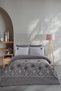 Newhome Diamond Vita Anthracite Luxury Embroidered 100% Cotton Double Duvet Cover Set