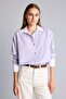 Oversize Contrast Collar Striped Poplin Shirt I8664Ax26Au - 3