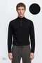 Men's Black Standard Fit Regular Cut Bato Collar Knitwear Sweater