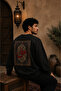 Oversize 3 Thread Sweatshirt with Ethnic Kilim Pattern, Large Back Print, Crew Neck Streetwear Sweatshirt