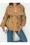 Women's Double-Breasted Double-Button Belted Epaulet Lined Short Trench Coat Jacket - 6