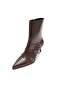 Brown 3 Buckle Pointed Toe Women's Heeled Boots - 4