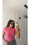 Pembe Fitilli Bisiklet Yaka Basic Tişört - 3