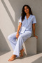 Women's Classic Natural Button Night Blue Pajama Set - 2