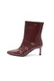 Burgundy Color 3 Buckle Pointed Toe Women's Heeled Boots