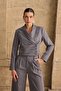 Women's Gray Pleated Detailed Double-Breasted Trouser Suit - 2