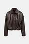 Dark Brown Genuine Leather Oversized Women's Jacket with Cropped Belted Shoulder Epaulet Detail - 5
