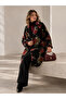 Women's Floral Patterned Felt Coat – Oversized Double-Breasted Collar Winter Long Coat - 3