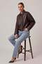 Dark Brown Genuine Leather Oversized Women's Jacket with Cropped Belted Shoulder Epaulet Detail - 3