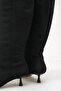 Women's Black Suede Pointed Toe Thin Heeled Western Style Non-Zipper Below-Knee Boots - Comfortable to Wear - 3