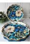 Antique Wood Look Glass Tray Set of 2 Sarissa Blue - 2
