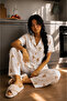 Women's Elegant Collar Textured Spacious Off-White Pajama Set - 2