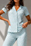 Women's Classic Natural Button Night Water Green Pajama Set - 3