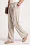 Beige Pleated Woven Palazzo Men's Trousers - 82201 - 4