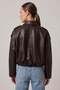 Dark Brown Genuine Leather Oversized Women's Jacket with Cropped Belted Shoulder Epaulet Detail - 2