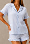 Women's Casual Buttoned V-Neck Blue Pajama Set - 6