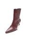 Burgundy Color 3 Buckle Pointed Toe Women's Heeled Boots - 3