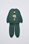 Children's Cotton Friends Printed Green School Sweatshirt and Sweatpants Set - 2