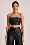 Black Thin Strap Bodycon Faux Leather Super Crop Blouse