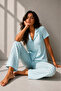 Women's Classic Natural Button Night Water Green Pajama Set - 5