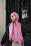 Double Layer Wool Silk Shawl - Rose Pink Crinkle Texture