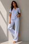 Women's Classic Natural Button Night Blue Pajama Set - 6
