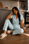 Women's Elegant Collar Textured Spacious Aqua Green Pajama Set - 2