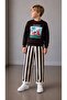 Boy's Scooter Printed Sweatshirt Striped Pants Top and Bottom Set - 3