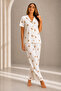 Women's Short Sleeve Comfortable Fit Stylish Off-White Pajama Set - 5