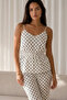 Women's Printed Lace-Up 2-Piece White Pajama Set - 3