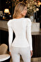 Women's U-Neck Long Sleeve Princess Sleeve Snap Button Cotton Ribbed Flexible Casual White Knitwear Sweater - 3