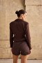 Women's Brown Blazer Jacket with Side Lace-Up Eyelet Details - 4
