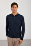 Men's Ottoman Fabric Striped Polo Collar Basic Knitwear - 4