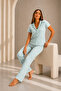 Women's Short Sleeve Comfortable Fit Stylish Water Green Pajama Set - 2