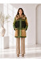 Women's Fur Collar Plaid Patterned Wool Textured Buttoned Coat & Cashmere Jacket