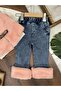 Plush Vest, Lined Leather Belt, Detailed Long Sleeve Badi Lycra Jeans, Fur Detailed 3-Piece Combination Baby Girl Set - 3