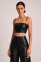 Black Thin Strap Bodycon Faux Leather Super Crop Blouse - 3