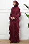 Burgundy Mobile Cape Ruffled Evening Dress - 4