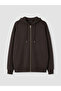 Lcw Everyday Brown Hooded Oversize Women's Zippered Sweatshirt - 5
